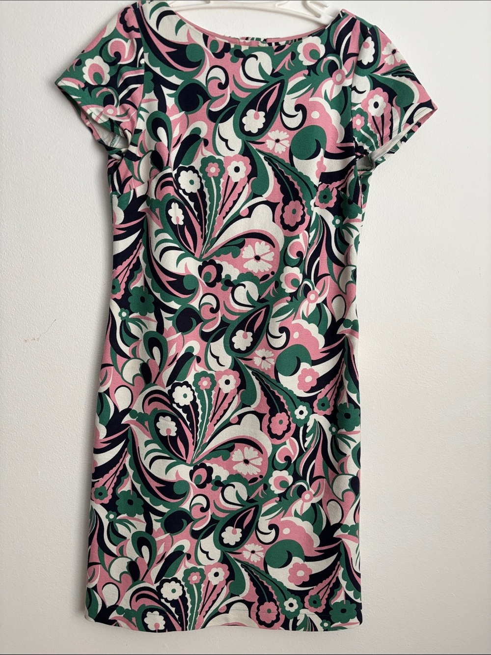 Gorgeous Boden Women's Pink White NavyGreen Floral Shift Dress 57%Cotton Size 6L